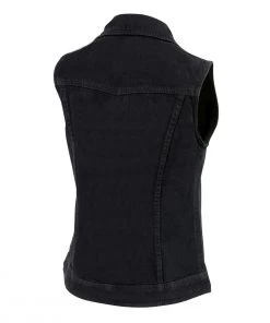 Motorcycle Vests Milwaukee Leather MDL4030 Women's Zipper Front Black Denim Vest With Studded Spikes
