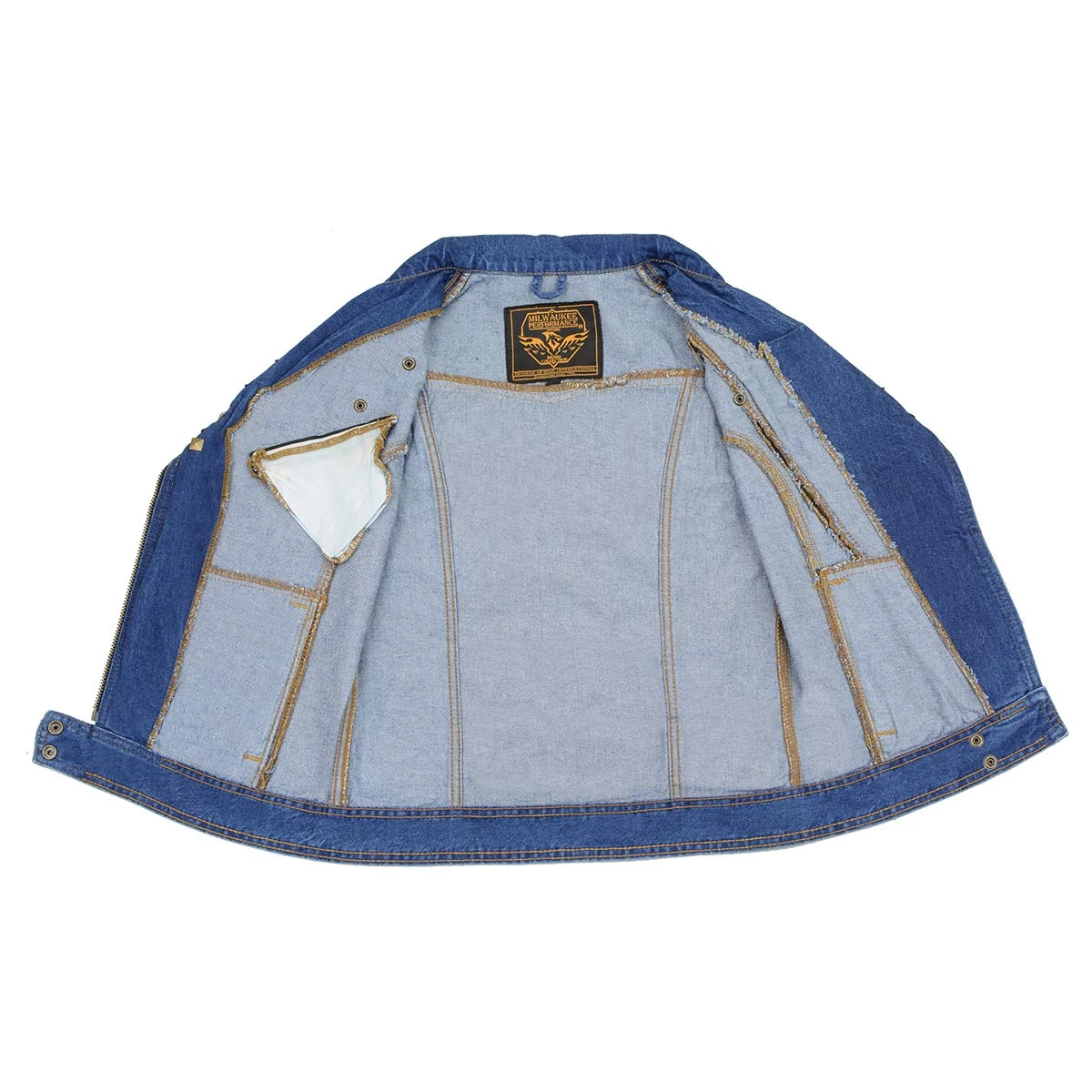 Motorcycle Vests Milwaukee Leather MDL4030 Women's Zipper Front Blue Denim Vest With Studded Spikes