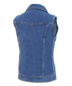 Motorcycle Vests Milwaukee Leather MDL4030 Women's Zipper Front Blue Denim Vest With Studded Spikes