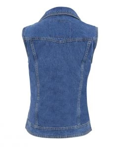 Motorcycle Vests Milwaukee Leather MDL4030 Women's Zipper Front Blue Denim Vest With Studded Spikes