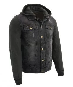 Milwaukee Leather MDM1000 Men's Black Denim Jacket With Removable Hoodie Motorcycle Jackets