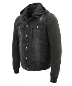 Milwaukee Leather MDM1000 Men's Black Denim Jacket With Removable Hoodie Motorcycle Jackets