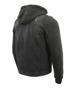 Milwaukee Leather MDM1000 Men's Black Denim Jacket With Removable Hoodie Motorcycle Jackets