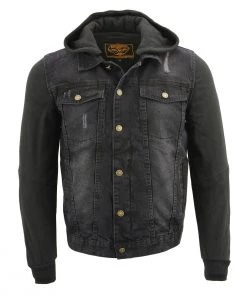 Milwaukee Leather MDM1000 Men's Black Denim Jacket With Removable Hoodie Motorcycle Jackets