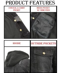 Milwaukee Leather MDM1000 Men's Black Denim Jacket With Removable Hoodie Motorcycle Jackets