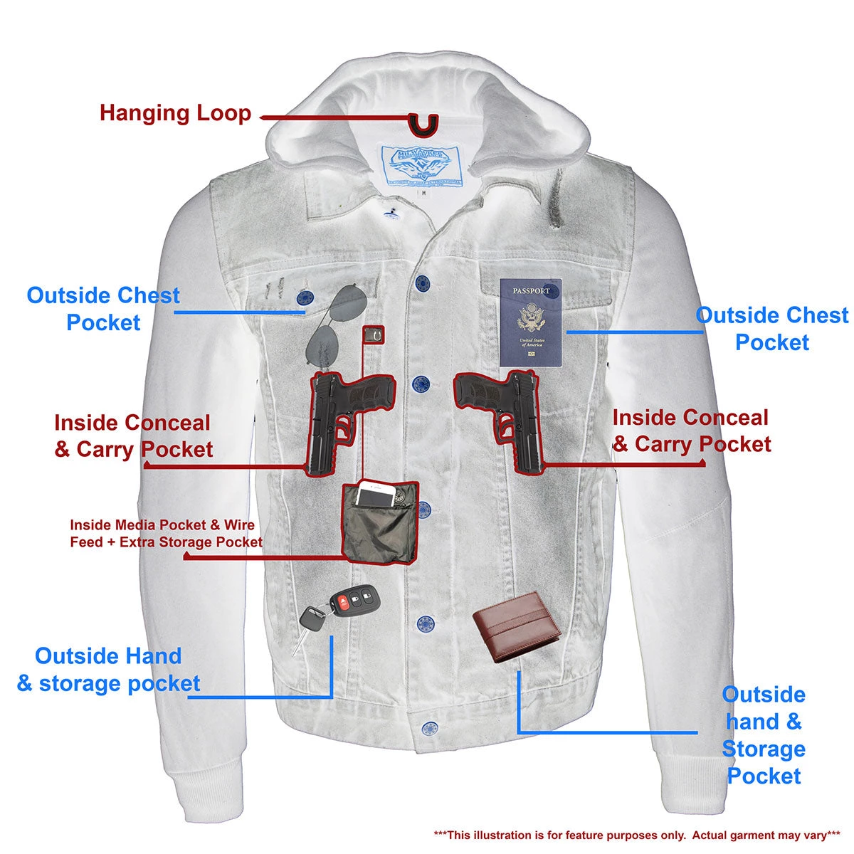 Milwaukee Leather MDM1000 Men's Blue Denim Jacket With Removable Hoodie Motorcycle Jackets