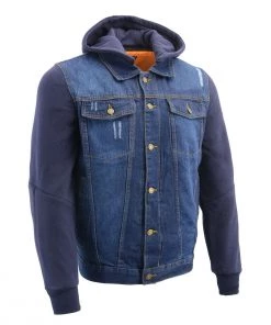 Milwaukee Leather MDM1000 Men's Blue Denim Jacket With Removable Hoodie Motorcycle Jackets