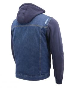 Milwaukee Leather MDM1000 Men's Blue Denim Jacket With Removable Hoodie Motorcycle Jackets