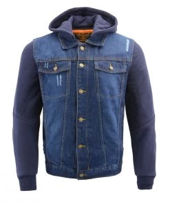 Milwaukee Leather MDM1000 Men's Blue Denim Jacket With Removable Hoodie Motorcycle Jackets