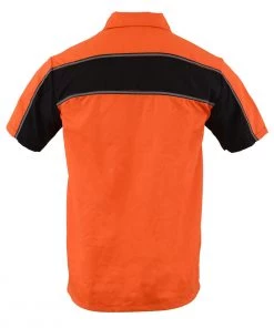Riding Gear Biker Clothing Co. MDM11670.144 Men’s Black And Orange Short Sleeve Mechanic Shirt With Reflective Material
