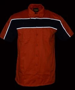 Riding Gear Biker Clothing Co. MDM11670.144 Men’s Black And Orange Short Sleeve Mechanic Shirt With Reflective Material