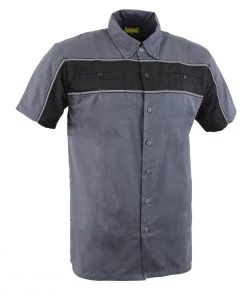 Biker Clothing Co. MDM11671.149 Men’s Grey And Black Short Sleeve Mechanic Shirt With Reflective Material