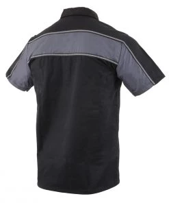 Riding Gear Biker Clothing Co. MDM11672.01 Men’s Black And Grey Short Sleeve Mechanic Shirt With Reflective Material