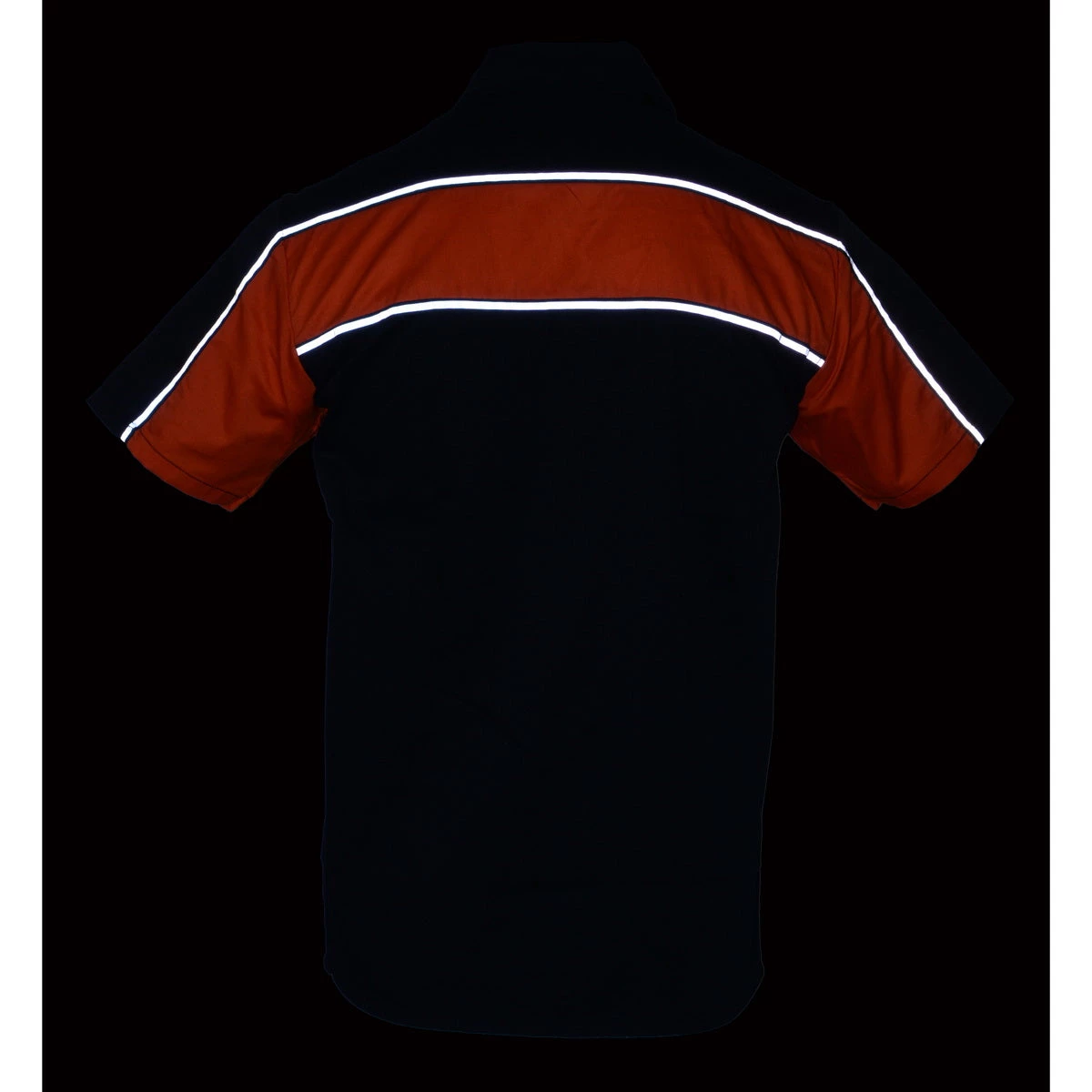 Riding Gear Biker Clothing Co. MDM11673 Men’s Black And Orange Short Sleeve Motorcycle Shirt With Reflective Material