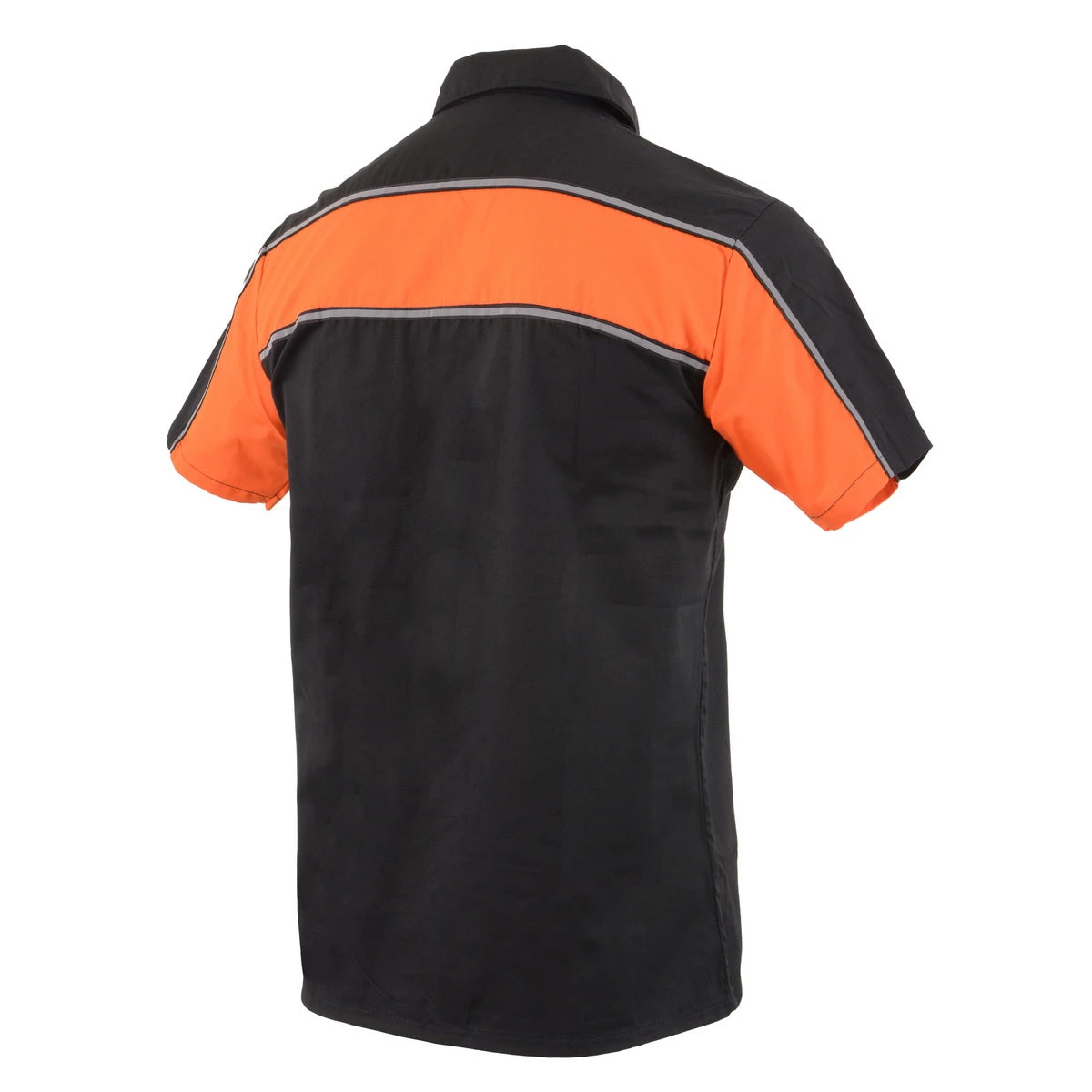 Riding Gear Biker Clothing Co. MDM11673 Men’s Black And Orange Short Sleeve Motorcycle Shirt With Reflective Material