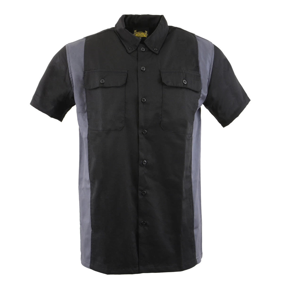 Biker Clothing Co. MDM11674.01 Men’s Two-Tone Black And Grey Short Sleeve Motorcycle Mechanic Shirt Riding Gear