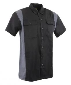 Biker Clothing Co. MDM11674.01 Men’s Two-Tone Black And Grey Short Sleeve Motorcycle Mechanic Shirt Riding Gear