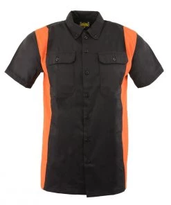 Riding Gear Biker Clothing Co. MDM11675.94 Men’s Two-Tone Black And Orange Short Sleeve Motorcycle Mechanic Shirt