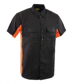 Riding Gear Biker Clothing Co. MDM11676 Men’s Black And Orange Short Sleeve Mechanic Shirt