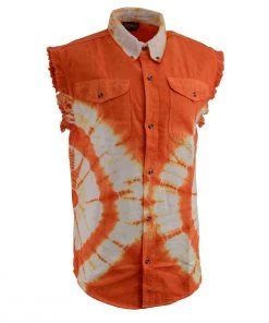 Biker Clothing Co. MDM11680 Men’s Orange And White Sleeveless Shirt Riding Gear