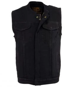 Motorcycle Vests Milwaukee Leather MDM3000 Men's Black Denim ‘Quick Draw’ Dual Closure Club Style Vest