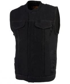 Motorcycle Vests Milwaukee Leather MDM3000 Men's Black Denim ‘Quick Draw’ Dual Closure Club Style Vest