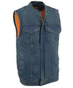 Milwaukee Leather MDM3000 Men's Blue Denim ‘Quick Draw’ Dual Closure Club Style Vest Motorcycle Vests