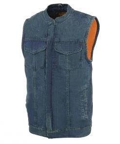 Milwaukee Leather MDM3000 Men's Blue Denim ‘Quick Draw’ Dual Closure Club Style Vest Motorcycle Vests