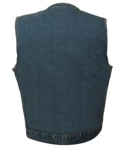 Milwaukee Leather MDM3001 Men's Collarless Blue Denim Club Vest With Hidden Zipper Motorcycle Vests