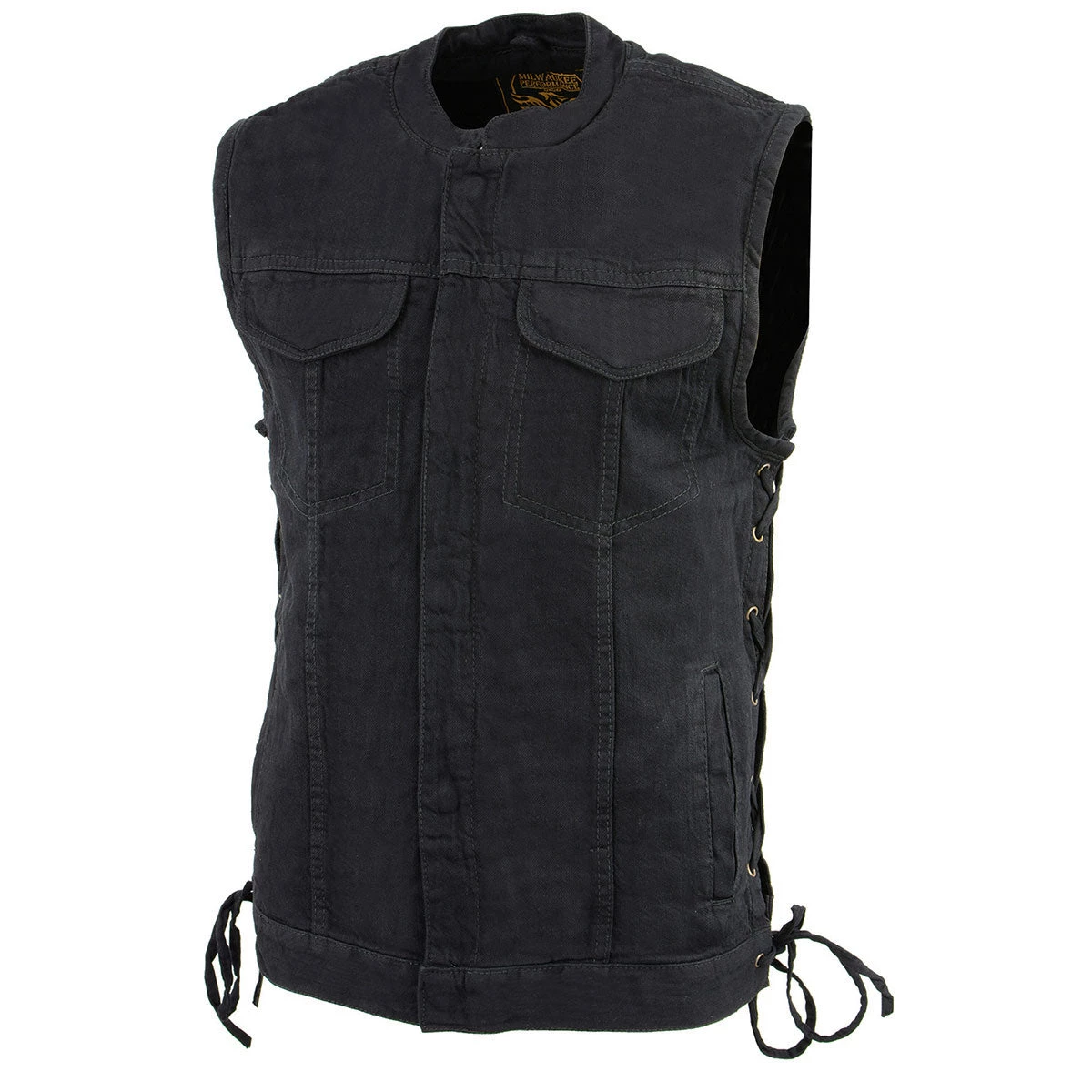 Milwaukee Leather MDM3002 Men's Black Side Lace Denim Club Style Vest With Hidden Zipper