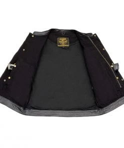 Milwaukee Leather MDM3010 Men's Black Denim Club Vest With Leather Trim And Hidden Zipper Motorcycle Vests
