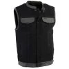 Milwaukee Leather MDM3010 Men's Black Denim Club Vest With Leather Trim And Hidden Zipper Motorcycle Vests
