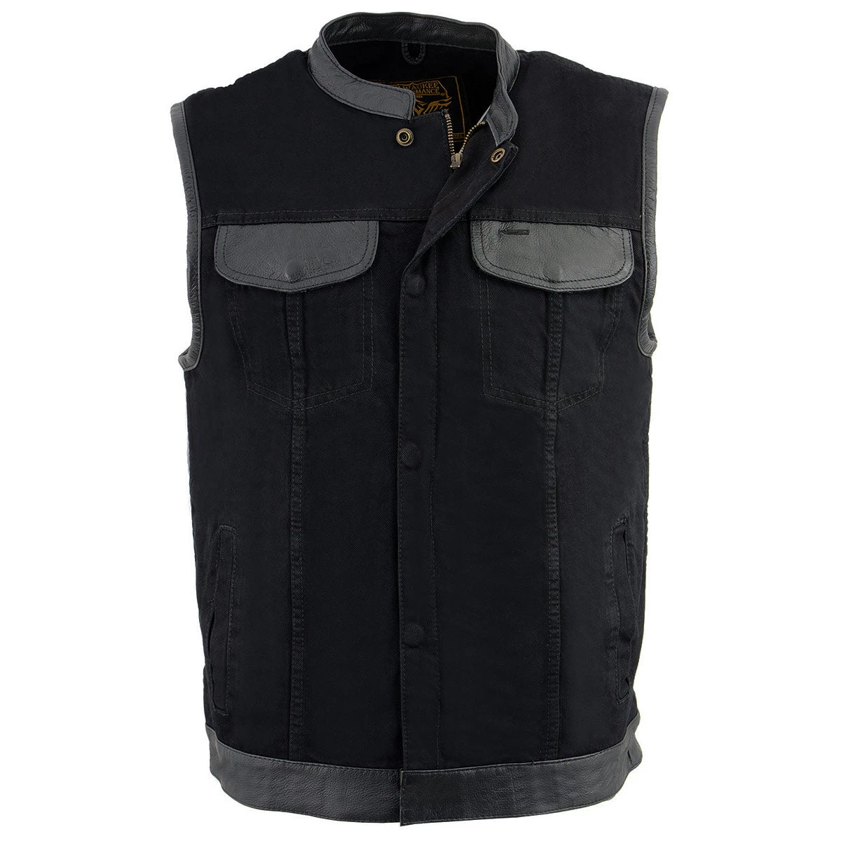 Milwaukee Leather MDM3010 Men's Black Denim Club Vest With Leather Trim And Hidden Zipper Motorcycle Vests