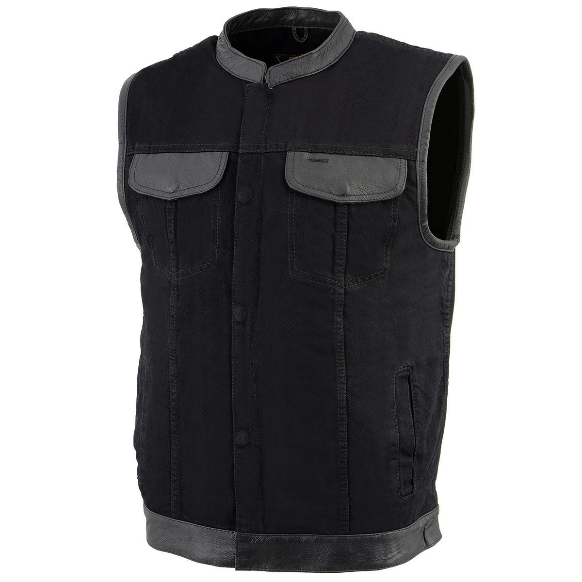 Milwaukee Leather MDM3010 Men's Black Denim Club Vest With Leather Trim And Hidden Zipper Motorcycle Vests