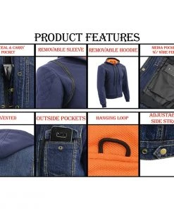 Motorcycle Jackets Milwaukee Leather MDM3020 Men's Black Denim 5-in-1 Club Style Vest With Removable Hoodie