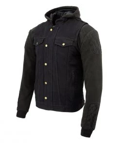 Motorcycle Jackets Milwaukee Leather MDM3020 Men's Black Denim 5-in-1 Club Style Vest With Removable Hoodie