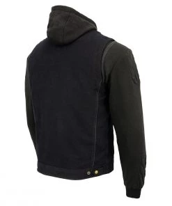 Motorcycle Jackets Milwaukee Leather MDM3020 Men's Black Denim 5-in-1 Club Style Vest With Removable Hoodie