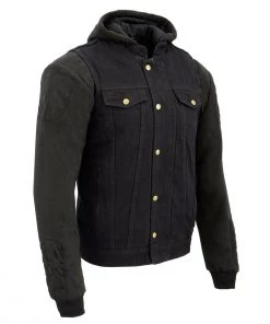 Motorcycle Jackets Milwaukee Leather MDM3020 Men's Black Denim 5-in-1 Club Style Vest With Removable Hoodie