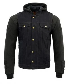 Motorcycle Jackets Milwaukee Leather MDM3020 Men's Black Denim 5-in-1 Club Style Vest With Removable Hoodie