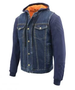 Milwaukee Leather MDM3020 Men's Blue Denim 5-in-1 Club Style Vest With Removable Hoodie Motorcycle Jackets