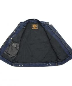 Milwaukee Leather MDM3020 Men's Blue Denim 5-in-1 Club Style Vest With Removable Hoodie Motorcycle Jackets