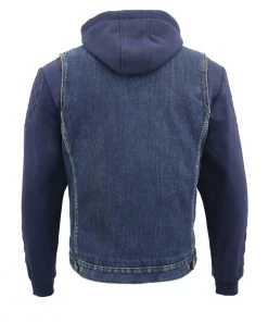Milwaukee Leather MDM3020 Men's Blue Denim 5-in-1 Club Style Vest With Removable Hoodie Motorcycle Jackets