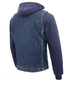 Milwaukee Leather MDM3020 Men's Blue Denim 5-in-1 Club Style Vest With Removable Hoodie Motorcycle Jackets