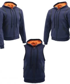 Milwaukee Leather MDM3020 Men's Blue Denim 5-in-1 Club Style Vest With Removable Hoodie Motorcycle Jackets