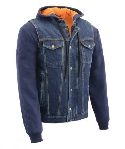 Milwaukee Leather MDM3020 Men's Blue Denim 5-in-1 Club Style Vest With Removable Hoodie Motorcycle Jackets