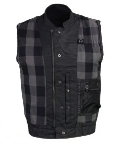 Motorcycle Protective Shirts Milwaukee Leather MDM3025 Men’s Black Waxy Coated Denim Club Style Vest