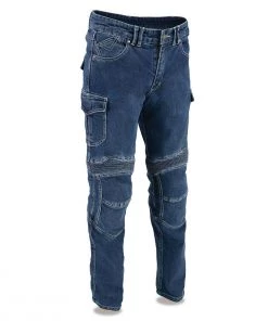 Motorcycle Pants & Chaps Milwaukee Leather MDM5013 Men's Blue Armored Straight Cut Denim Jeans Reinforced With Aramid By DuPont Fibers