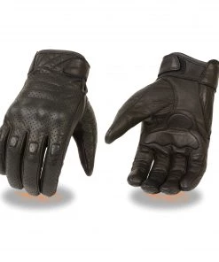 Milwaukee Leather MG7500 Men's Black Perforated Leather Gloves With Rubberized Knuckles