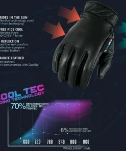 Milwaukee Leather MG7502 Men's Black 'Cool-Tec' Leather Gel Palm Gloves With I-Touch Screen Fingers Cool-Tec Gloves