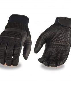 Xelement XG7503 Men's Black Leather And Mesh Racing Gloves With Touch Screen Fingers